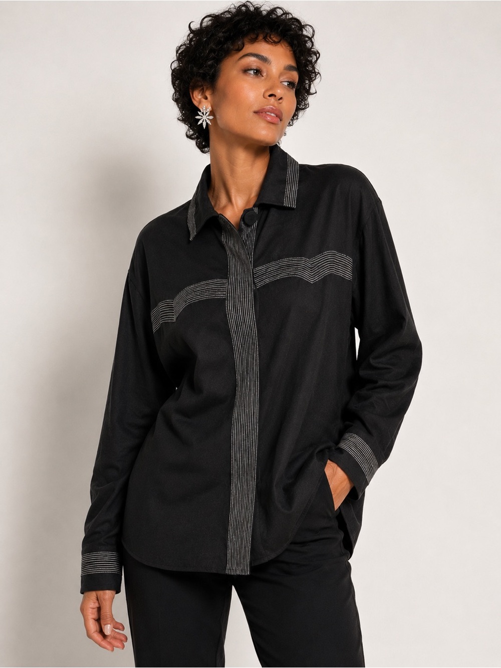 GIANNI VERSACE COUTURE Vintage 100% Silk Black Contrast Stitch Shirt Size 46